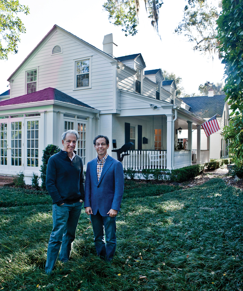 Phil Kean (right) and Brad Grosberg recently bought a James Gamble Rogers II-designed home on Alabama Avenue. Kean, an award-winning architect known for his modern designs, says he and Grosberg plan only minimal changes to the Colonial revival-style home. It’s certainly different from their previous digs — an ultra-modern Kean creation on Alexander Place, which was featured as the New American Home during the 2012 International Builders Show.